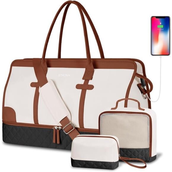 Weekender Overnight Bag for Women Black Beige Brown